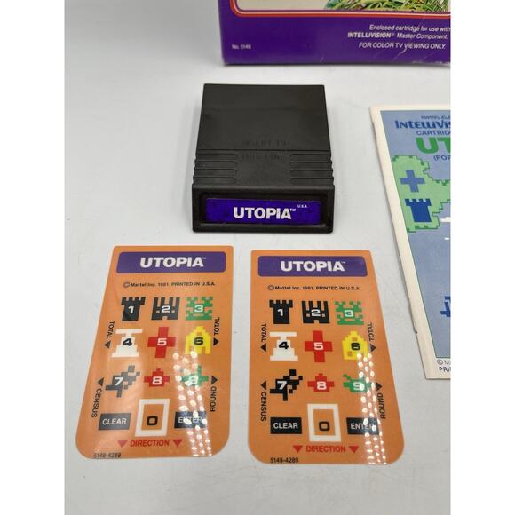 Utopia (Intellivision, 1981) Cart & Box Complete With Overlays - Picture 2 of 10